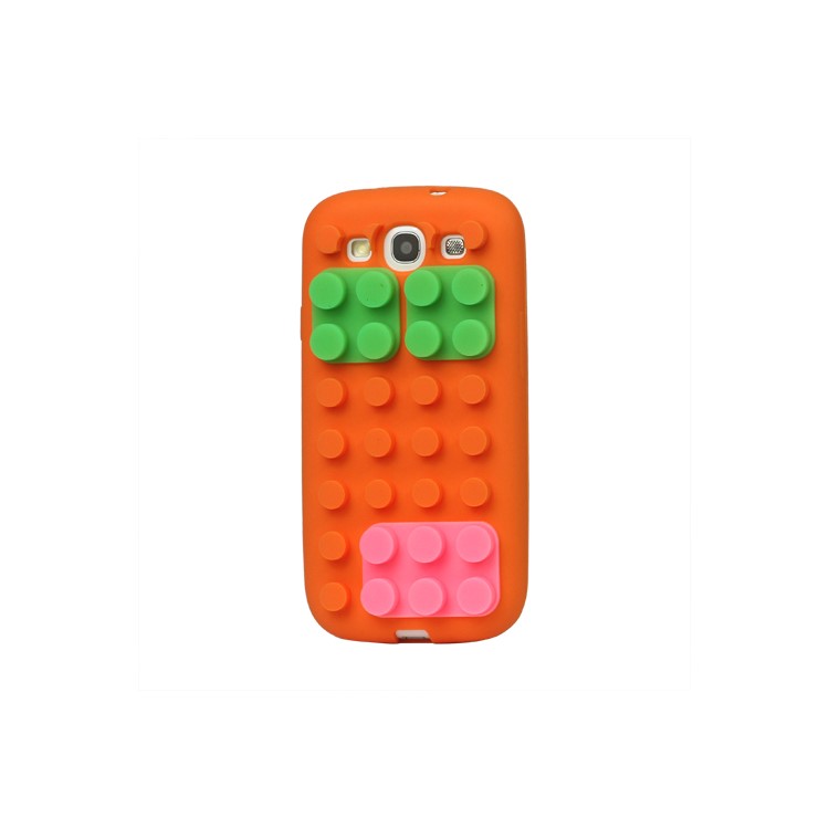 Building Block Silicone Case Cover for Samsung Galaxy S 3 / III I9300 I747 L710 T999 I535 R530 - Orange