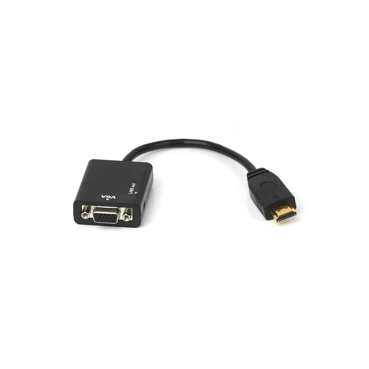 HDMI to VGA + Aduio HD Conversion Cable Adapter 24cm - Black