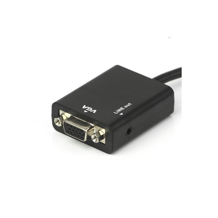 HDMI to VGA + Aduio HD Conversion Cable Adapter 24cm - Black