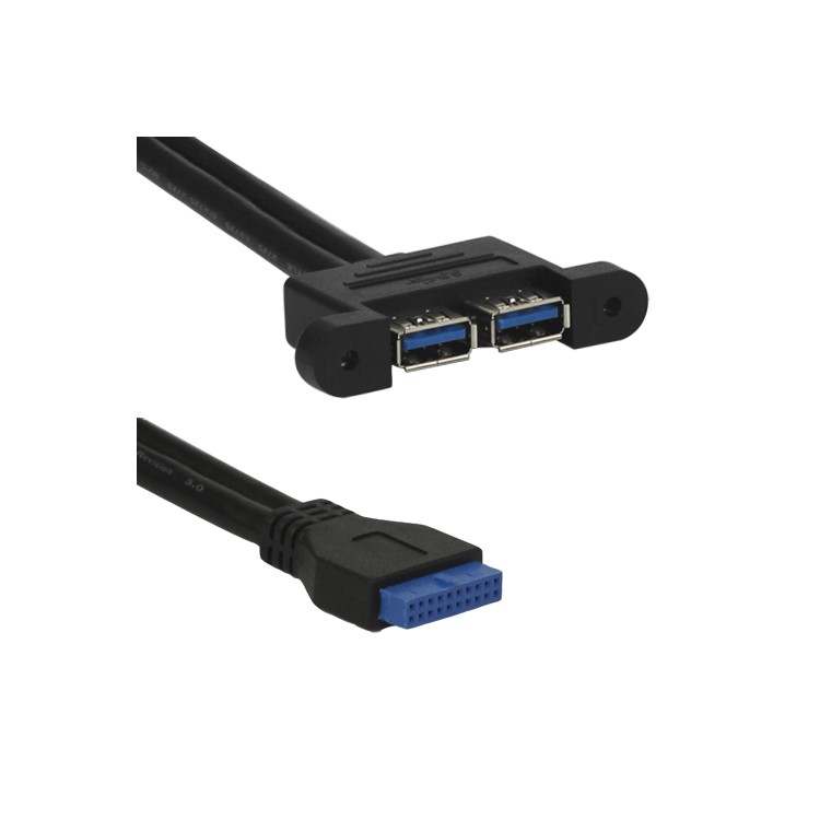 2 Ports USB 3.0 Female to Motherboard 20-Pin Female Super-Speed Cable Converter 2FT