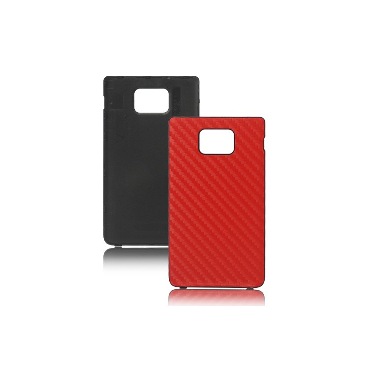 Carbon Fiber Leather Housing Battery Door Cover for Samsung i9100 Galaxy S ii - Red