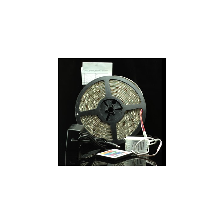 RGB 150x5050 5m SMD Multicolored LED Light Strip DC 12V with LED Controller + AC Charger Adapter