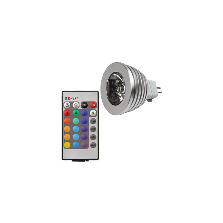 16 Colors MR16 3W Remote Control RGB LED Bulb Light DC 12V