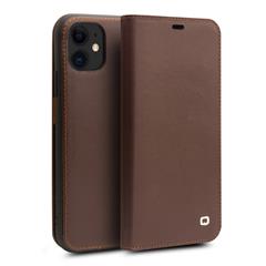 QIALINO For iPhone 11 6.1 inch Top Genuine Cowhide Leather Full Protection Wallet Phone Case - Coffee