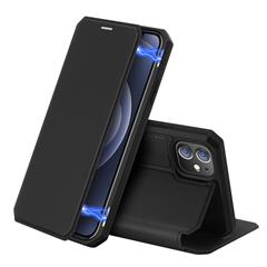 DUX DUCIS SKIN X Funda De Cuero Absorbida Automática Con Soporte De Ranura Para Tarjeta Soporte De Carga Inalámbrica Para IPhone 12 Mini - Negro