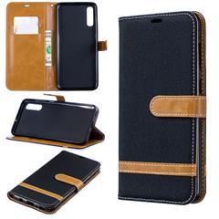 Two-tone Jean Cloth PU Leather Flip Case for Samsung Galaxy A70 - Black