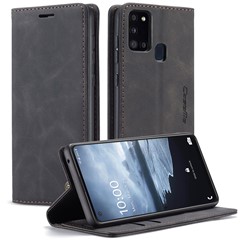 CASEME 013 Серии Автоматически Впитывается Кожи Защиты Оболочки Бумажник Чехол Для Samsung Galaxy A21s - Черный