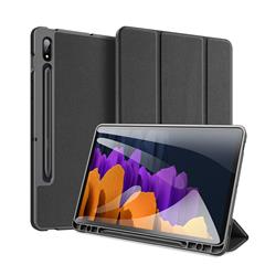 Dux Ducis Domo Series Tri-fold Leather Smart Wake/Sleep Case Con Soportes Para Bolígrafo Para Samsung Galaxy Tab S7 - Negro