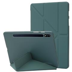 Para Samsung Galaxy Tab S8 V-fold Stand Silicone + Cuero Tablet Case Auto Wake/Sleep Función de Función - Verde Negruzco