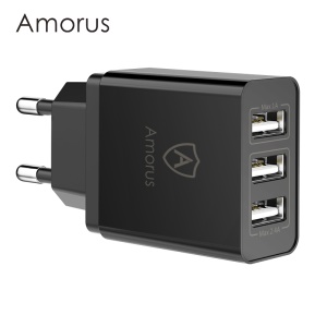 AMORUS ZX-3U01 3.1A 3-Port USB Smart Reiseladegerät Adapter Für IPhone / Samsung / Huawei, Etc. - EU-Stecker