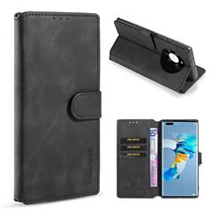 Dg. Ming Retro-Stil Waxy Leder Brieftasche Stand Shell Für Huawei Mate 40 Pro Plus - Schwarz