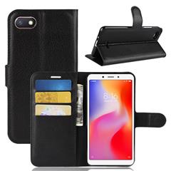 Litchi Texture Leather Wallet Stand Mobile Casing for Xiaomi Redmi 6A (Single 12MP Rear Camera) - Black