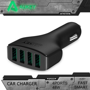 Aukey Cc 01 Multiple 4 Port Usb Car Charger 48w 9 6a With Aipower