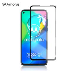 AMORUS Voller Klebstoff Siebdruck Gehärtetes Glas Volle Displayschutzfolie Für Motorola Moto G8 Macht