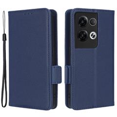 Para Oppo Reno8 Pro+ 5G (versión Global) / Reno8 Pro 5G (versión Global) Case de Billetera Litchi Textura PU Cuero Dual Magnet Magnety Stand Cover Con Correa - Azul Oscuro