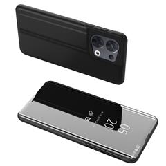 Pour Oppo Reno8 Pro + 5G (version Globale) / Reno8 Pro 5G (version Globale) pu Leather Mirror Flip Electroplate Cover Clear View Fenêtre Hands-frart Stand Téléphone Case de Téléphone - le Noir