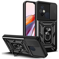 Для Xiaomi Redmi 12C 4G -стенд Case Case Case Pc+cover Tpu с Крышкой Для Слайд -камеры - Черный