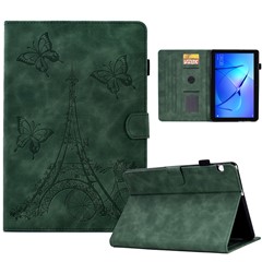 Para Huawei MediaPad T3 10 Torre Patrón de Torre Imprimido la Cubierta de la Tableta de Cuero de Microfibra Case de Protección Completa Con Ranuras Para Tarjetas - Verde