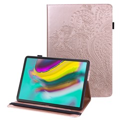 Para Samsung Galaxy Tab S5e SM-T720 PU Cuero Tableta Case Flor Impresión de la Tarjeta de Protección Del Soporte Del Soporte - Oro Rosa