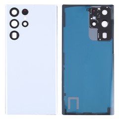 For Samsung Galaxy S22 Ultra 5G S908 Replacement Battery Housing with Adhesive Sticker + Lens Cover (without Logo) - White