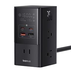 Baseus PowerCombo Tower Digital Power Strip 6 AC+2 USB+2 Type-C 35W с 1,5-метровым Шнуром Питания, US Plug / Кластерный Черный