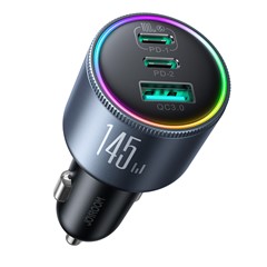 JOYROOM JR-CCN07 120W Super Fast Charging 3-Port Car Charger 2 Type-C + USB Car Charger Set with Type-C to Type-C Data Cable