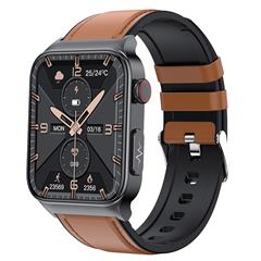 E500 1.83-inch Weather Forecast Sports Bracelet ECG+PPG Body Temperature Blood Oxygen Monitor Smart Watch, Leather Strap - Brown