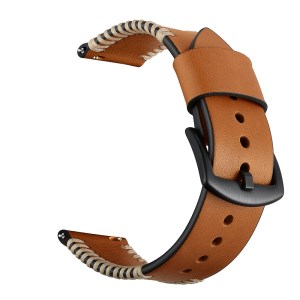 Pork Ribs Style Genuine Leather Coated Smart Watch Strap for Samsung Galaxy Watch 42mm - Silver/Brown