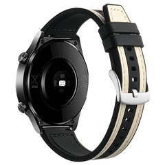 For Samsung Galaxy Watch6 Classic 47mm 43mm / GarminActive 5 20mm Watch Band Cowhide Leather Silicone Strap - White+Black