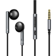 JOYROOM EW06 HD Phone Calling Headset Half-In-Ear 3.5mm AUX Headphone Metal 3.5mm Plug Built-in Mic Wired Earphone - Tarnish