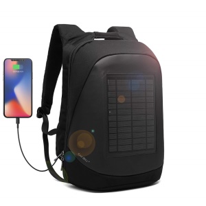 black backpack with charger