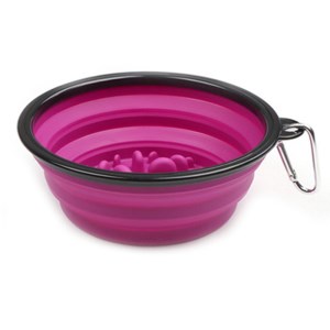 Portable Pet Cat Dog Bowl Silicone Collapsible Slow Feeding Bowl