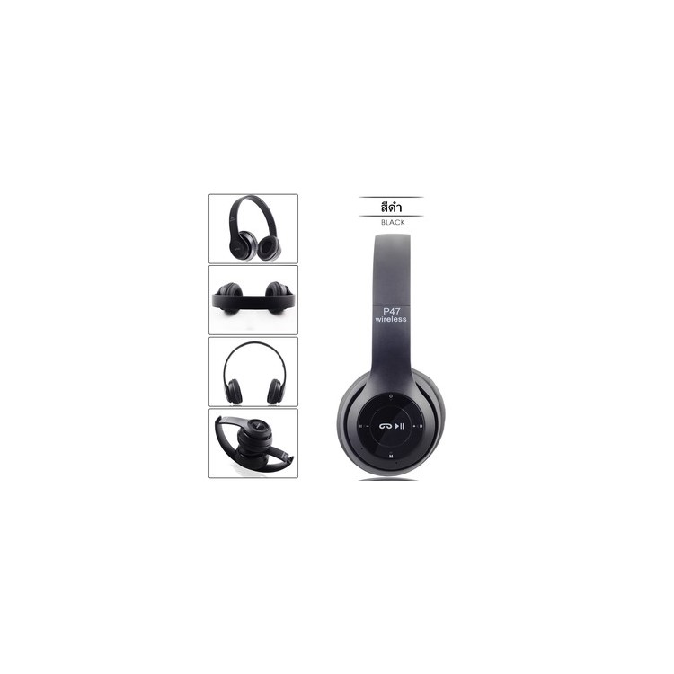 P47 Portable Over-ear Wireless Bluetooth 4.2 Foldable Earphone for iPhone Samsung - Black-2