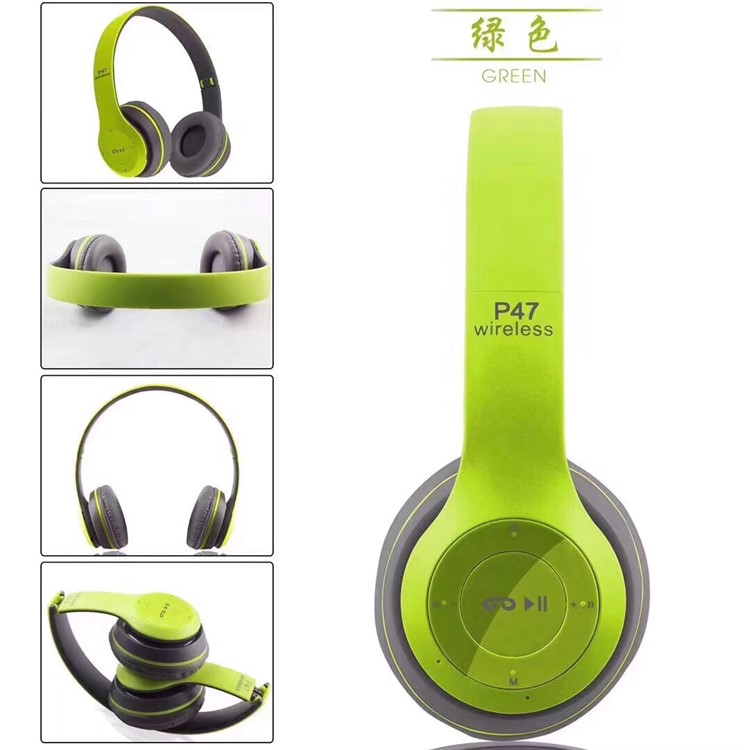 P47 Over-ear FM Bluetooth 4.2 Wireless Foldable USB Interface Rechargeable Earphone for iPhone Samsung - Green-2