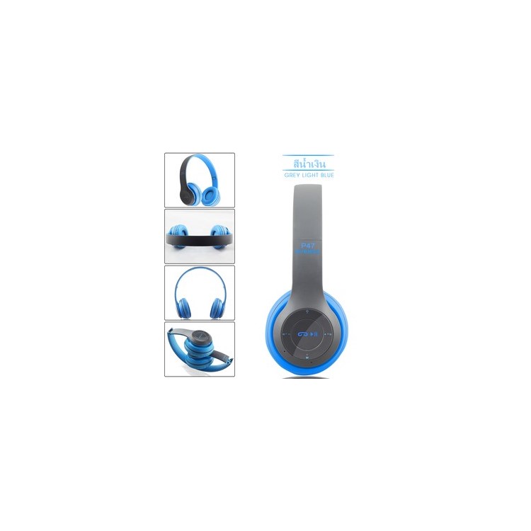 P47 Over-ear Bluetooth 4.2 Wireless Foldable USB Interface Rechargeable Earphone for iPhone Samsung - Blue-2