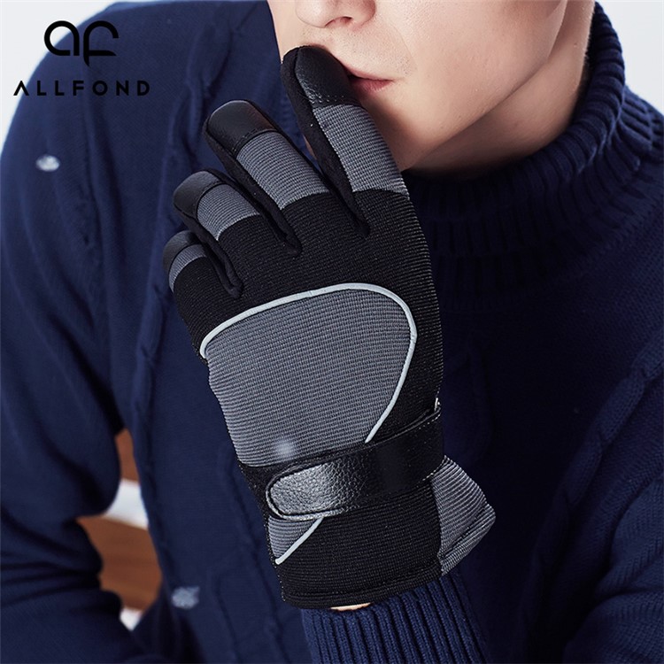 Full Finger Gloves Anti-Slip Warm Thick Wool for Motorcycle Outdoor Driving Sports - Grey-1
