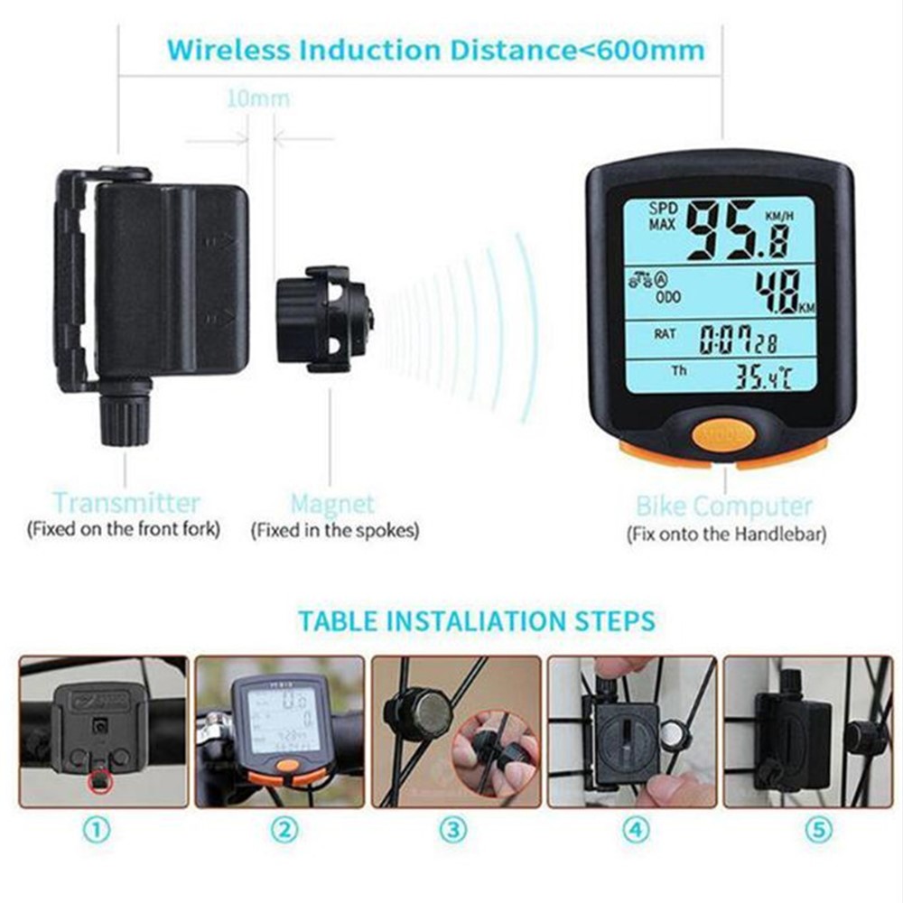 BOGEER YT-813 Wired Bike Cycling Bicycle Computer Odometer Backlight LCD Speedometer-9