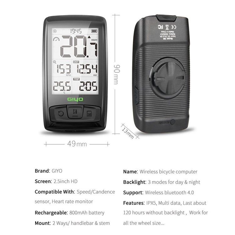GIYO Wireless Bluetooth Bicycle Computer Waterproof Speedometer with Backlight-11