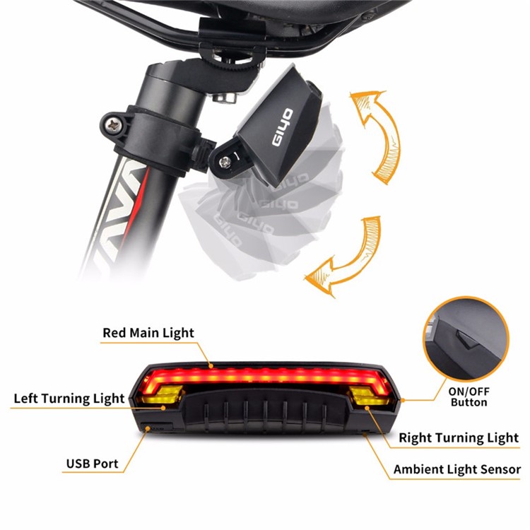 GIYO-R1 Bicycle Light LED Turn Signals Bicycle Lamp Rear Tail Light USB Rechargeable-5