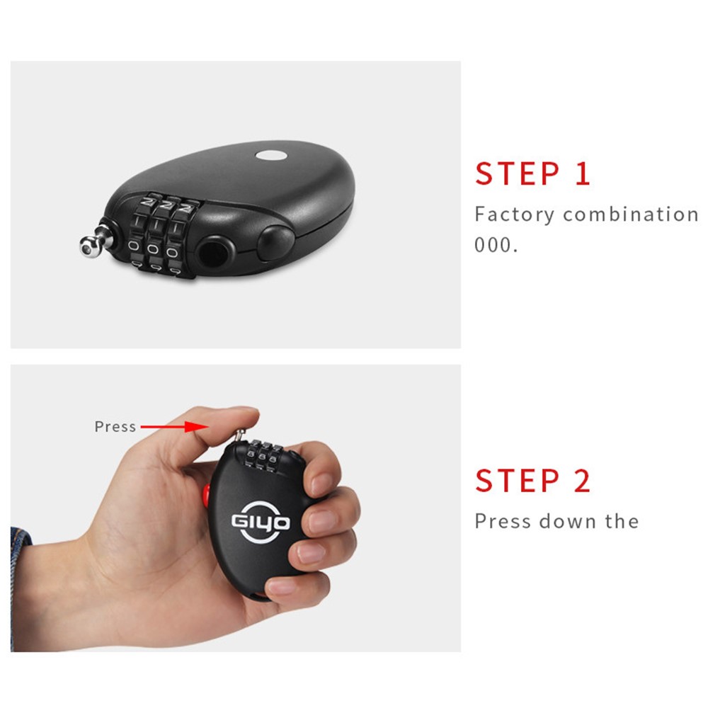 GIYO Multi-function Mini Cable Bicycle Lock Anti Theft Code Helmet Lock-11