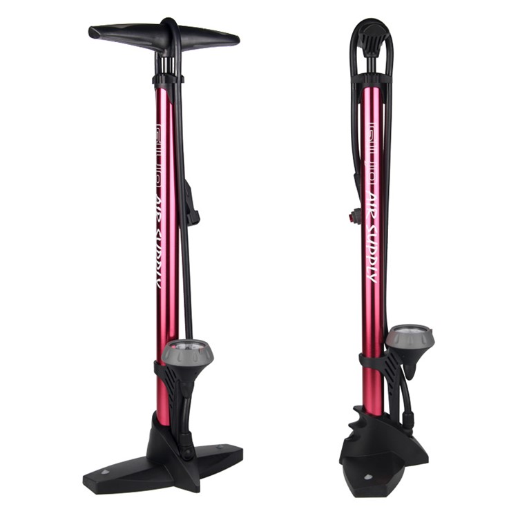 GIYO GF-55P 160PSI Bike Floor Pump with Gauge Presta Schrader Valve Air Inflator - Red-1