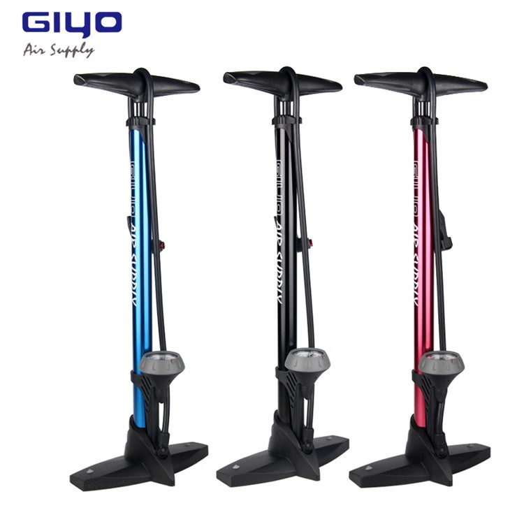 GIYO GF-55P 160PSI Bike Floor Pump with Gauge Presta Schrader Valve Air Inflator - Red-5