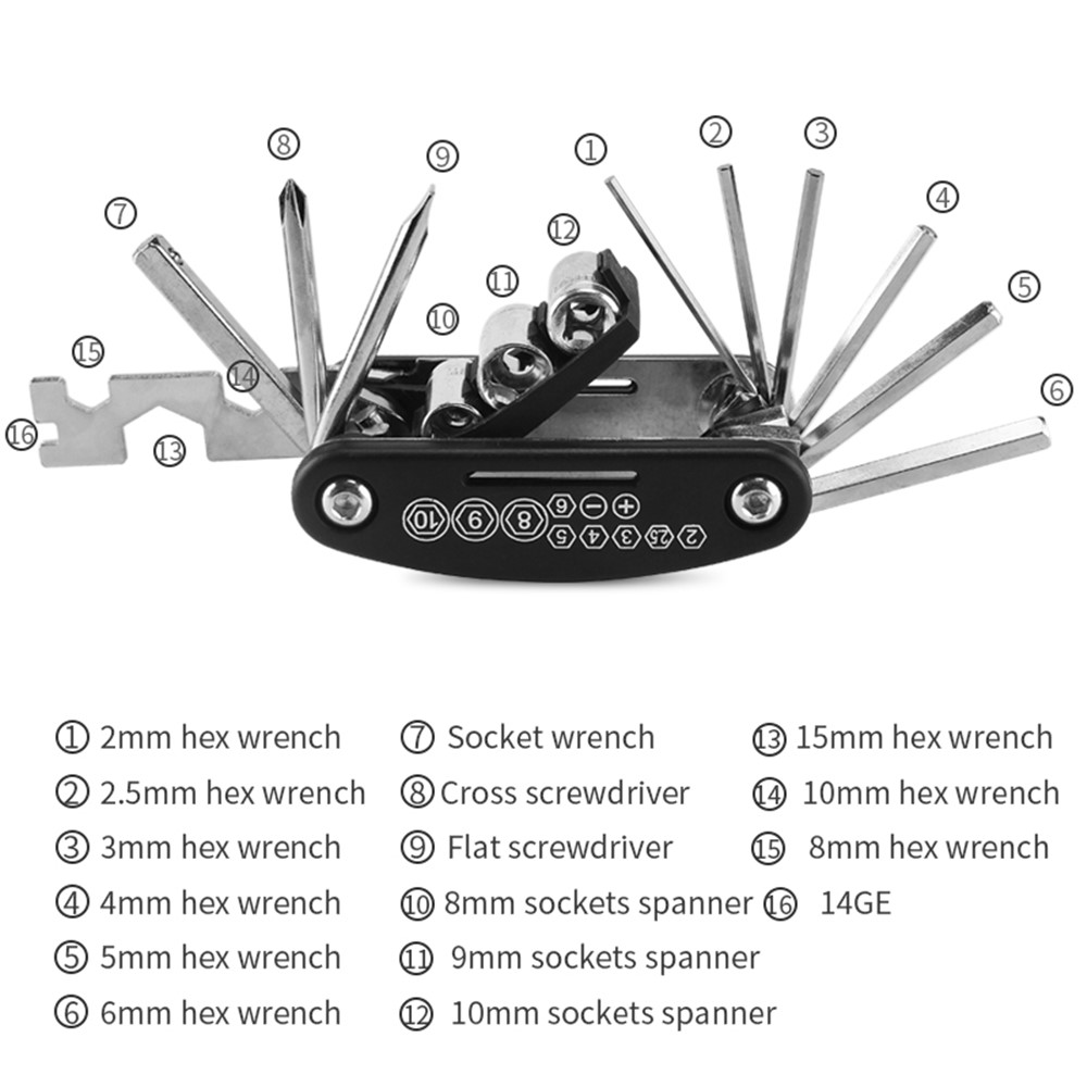 16 In 1 Strumenti Di Riparazione Bicicletta Multifunzione Bici Kit Strumenti Da Ciclismo Portatili