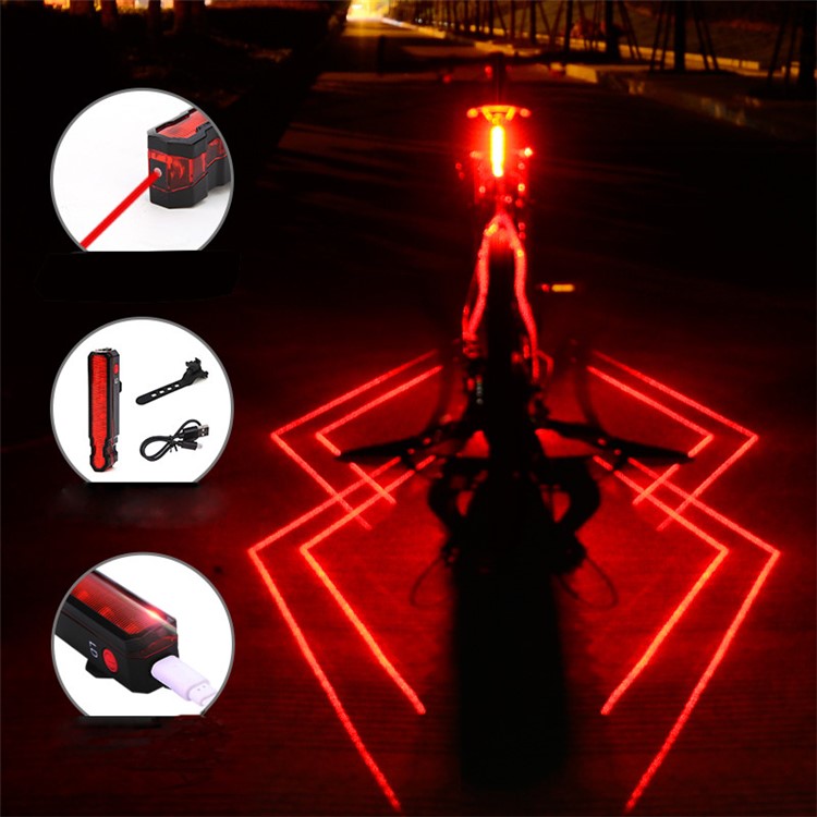 2PCS Folding Laser Bike Tail Lights Safety Warning Lights USB Rechargeable