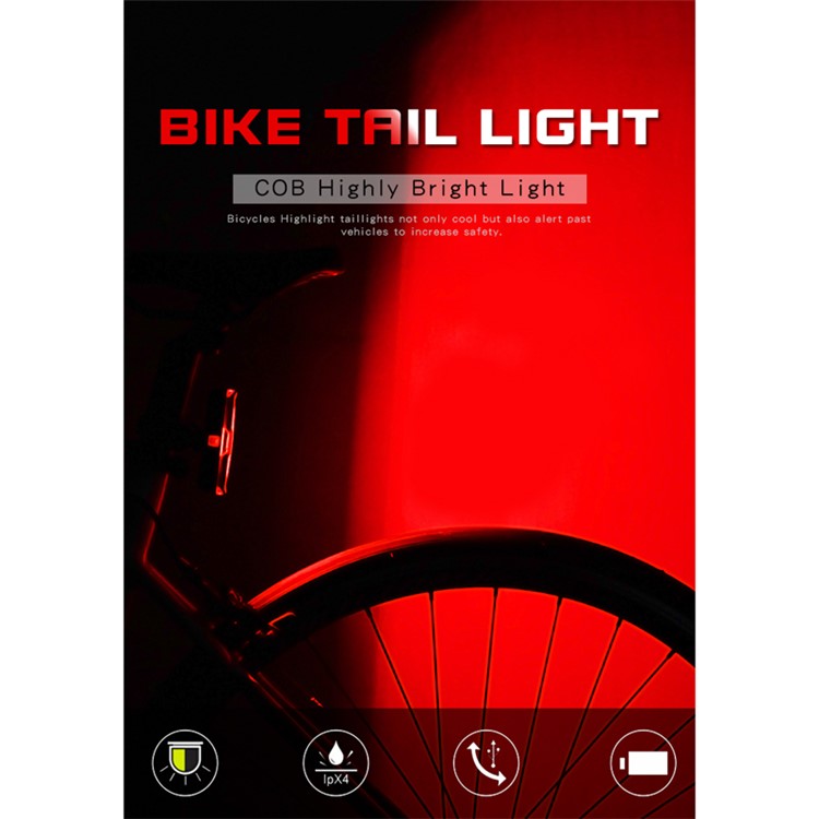 Red/Blue/White 3-Color Rear Cycling Bike Tail Light COB Highly Bright USB Chargeable