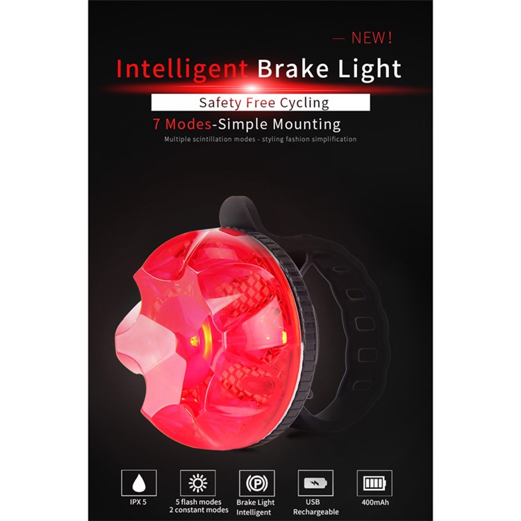 Giyo-Z1 7 Modos Bike Tail Light Intelligent Freio Luz De Freio ADVERTÊNCIA LAMP-8
