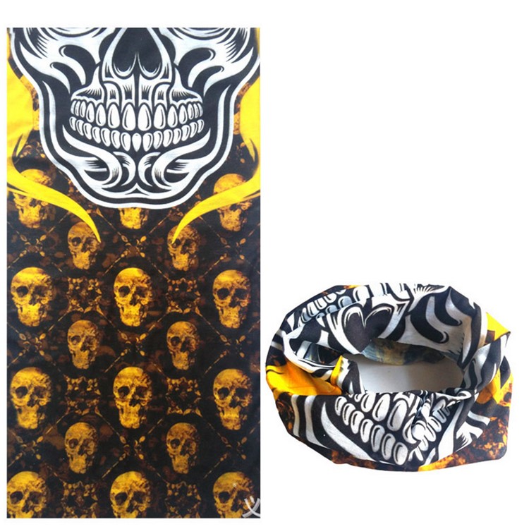 Versatile Magic Face Mask Seamless Headband Stretchable Scarf Neck Warmer for Motorcycle Hiking Ski Snowboard Etc. - Gold Color Skull-1