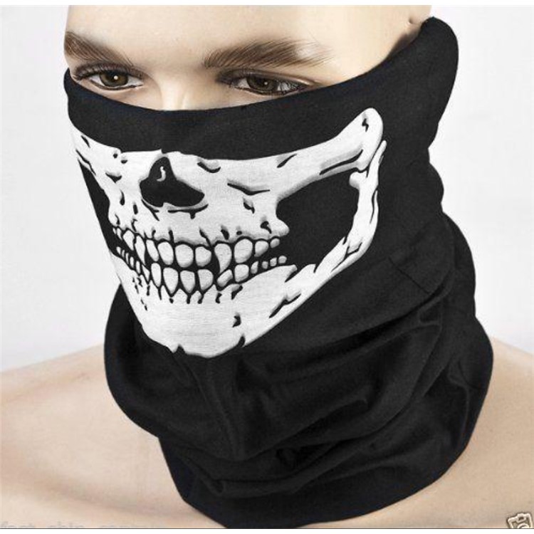 Versatile Skull Pattern Face Mask Stretchable Seamless Headband Scarf Neck Warmer for Motorcycle Hiking Ski Snowboard Etc. - Skeleton-3