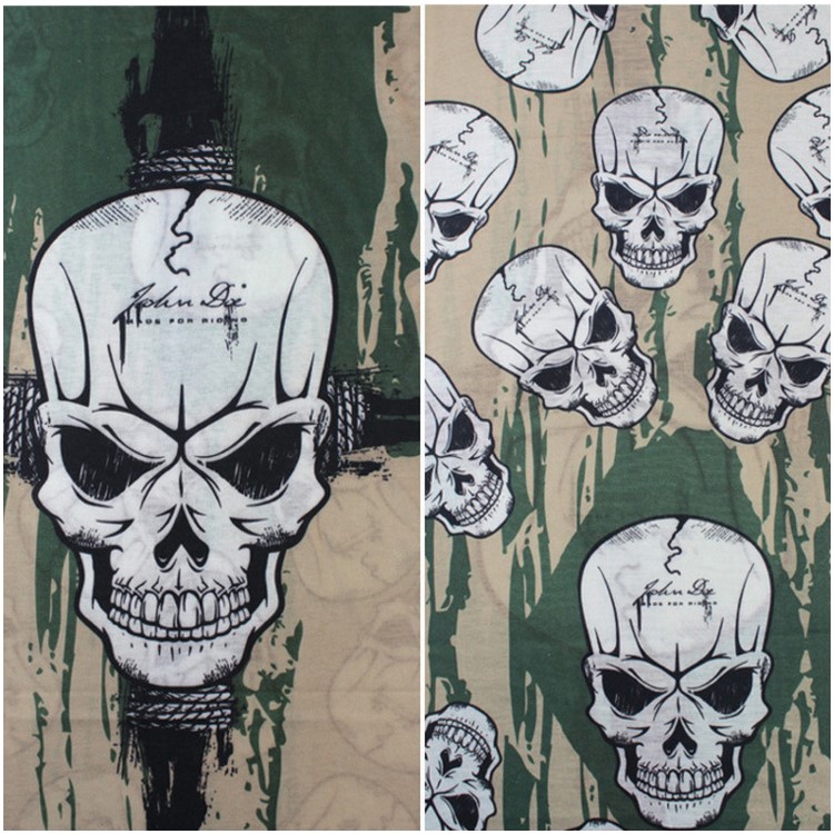 Multi-function Skull Pattern Face Mask Seamless Headband Stretchable Scarf Neck Warmer for Motorcycle Hiking Ski Snowboard Etc. - Green Skull-1