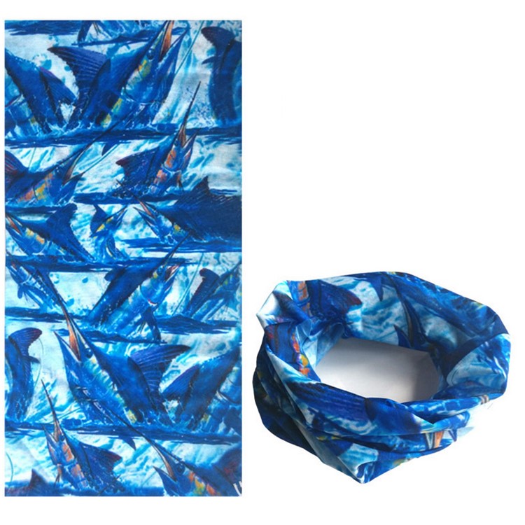 Versatile Magic Skull Pattern Face Mask Seamless Headband Stretchable Scarf Neck Warmer for Motorcycle Hiking Ski Snowboard Etc. - Ocean Fish-1